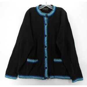 VINTAGE Alpaca Sweater XL Cardigan Button Up Artsy Band Collar